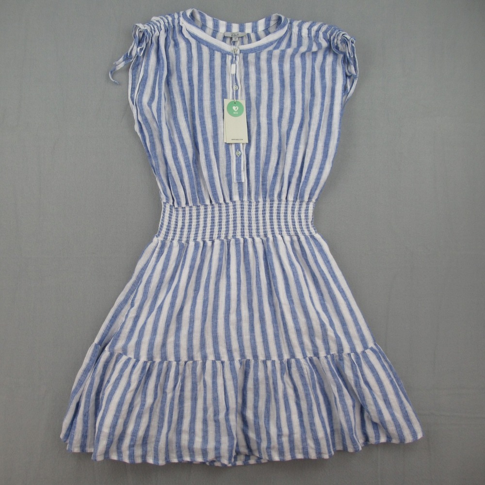 Rails Samina Dress Womens M Blue White Casablanca Stripe Smocked Linen Blend